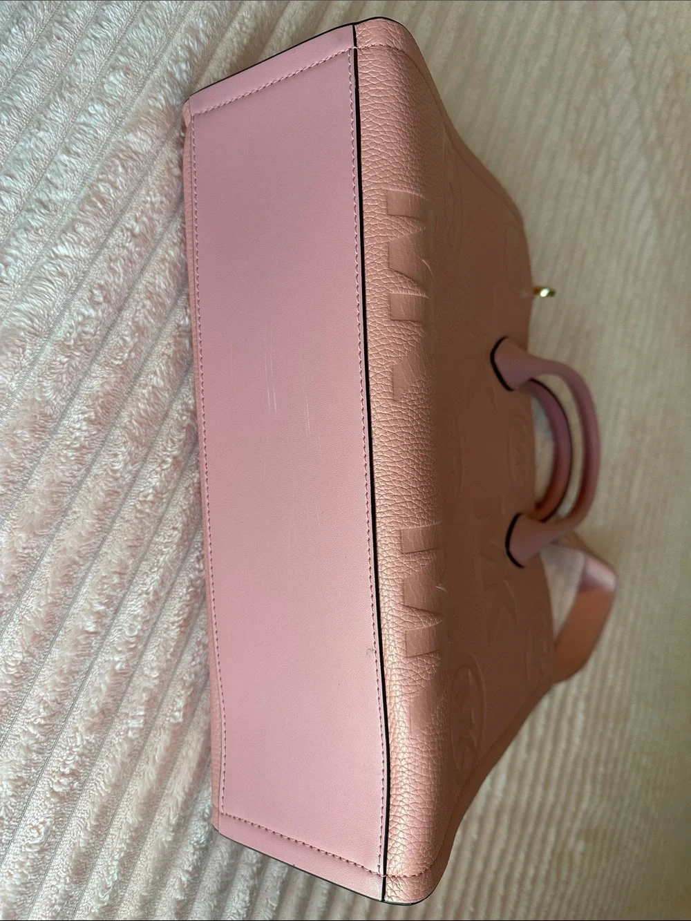 Michael Kors Pink Embossed MK Satchel with Logo Strap